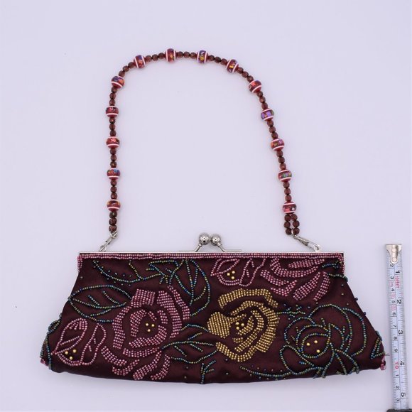 BURGUNDY FLORAL BEADED EVENING BAG - Picture 5 of 5